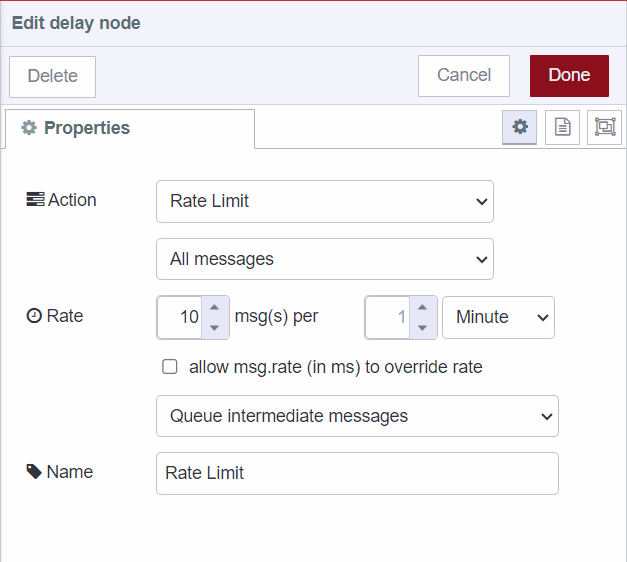Delay node properties